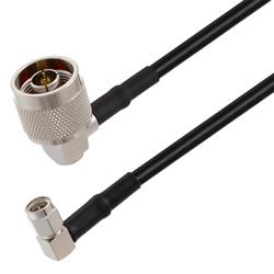50 ohm US MADE 10 ft  RG-58  N Male to SMA Male  R/A Coax  Cable 