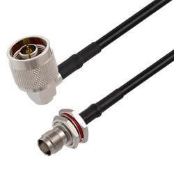 Picture of N Male Right Angle to TNC Female Bulkhead Cable Assembly using RG58 Coax, 4 FT