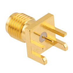 Picture of RF PCB Connector, SMA, Female,  Up to 18 GHz, Edge Mount, Straight, 0.083 inch PCB Thickness, 0.020 inch pin diameter