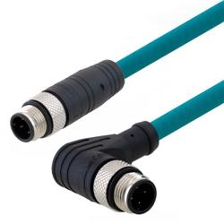 Picture of Category 5e M12 4 Position D code Double Shielded  Industrial Cable, Right Angle M12 M / M12 M, 0.5m