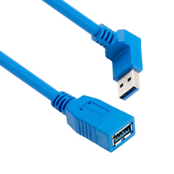 USB 3.0 Right Angle Extension Cable A Female Jack to 90 Degree Up Angle A Male 28/26/22AWG, UL 2725 PVC, Blue, 2.0M