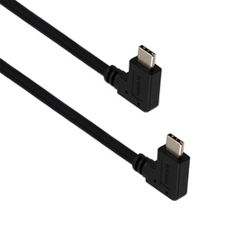 USB Right Angle Cable Assembly, 2x 90 Degree Left/Right Angle C Male Plug, 34/32/30/26AWG, 2725 PVC, Black, 1.0M