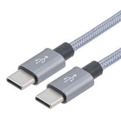 Picture of USB C 2.0 male to male cable, Aluminum shell with grey cotton braid, 3 Ft