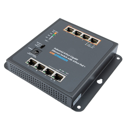 8 Port Industrial Gigabit PoE Ethernet Switch, 4x RJ45 10/100/1000TX, 4x  RJ45 10/100/1000TX PoE+ 802.3at/af 60W, Wall, Magnetic , DIN Mount