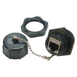 Picture of Cat 5e IP67 RJ45 Bulkhead Panel Mount Coupler, Shielded, Feed-Thru with Dust Cap