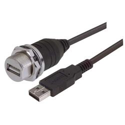 Picture of USB Cable, Shielded Waterproof Panel Mount Type A Female - Standard Type A Male, 2.0m