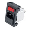 Picture of AC PEM C14, 1.0 to 3.0mm Panel Snap-In, 6.3mm Quick-Connect, EMI Filtered, Single Illuminated Switch Fuseholder