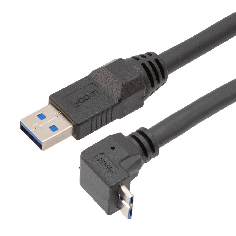 Picture of USB High Flex Drag Chain Cable, Type A Male Plug to Right Angle Up Micro Type B Male Plug, VW-1 PVC, Black, 1.0m