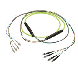 Picture of 4-Fiber LC UPC to ST UPC, OM5 Multimode Indoor Distribution Cable, 4.5mm Plenum, 2.0mm breakout, Lime Green-10M