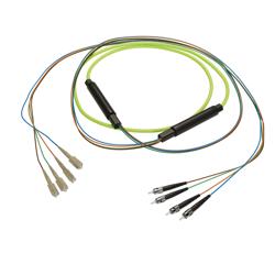 Picture of 4-Fiber SC UPC to ST UPC, OM5 Multimode Indoor Distribution Cable, 4.5mm Riser, 2.0mm breakout, Lime Green-10M