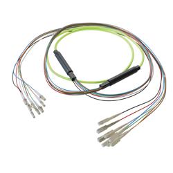 Picture of 8-Fiber LC UPC to SC UPC, OM5 Multimode Distribution Cable, 5.6mm Plenum, 2.0mm breakout, Lime Green-10M