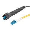Picture of Fiber Optic Outdoor patch cable, Duplex SMF(G.652.D), NSN flexible boot LC/UPC to dual clipped LC/UPC with 4.8mm LSZH jacket, 10M