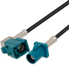 Picture of Water Blue FAKRA Plug to FAKRA Jack Right Angle Cable Assembly using RG174 Coax, 1 FT
