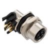 Picture of M12 Shielded Panel Mount Connector, IP67 8 Position X-code Female Receptacle, Right Angle PCB Solder, M16 Front Mounting Style