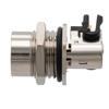 Picture of M12 Shielded Panel Mount Connector, IP67 8 Position X-code Female Receptacle, Right Angle PCB Solder, M16 Front Mounting Style