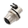 Picture of M12 Shielded Panel Mount Connector, IP67 8 Position X-code Female Receptacle, Right Angle PCB Solder, PG9 Front Mounting Style