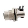 Picture of M12 Shielded Panel Mount Connector, IP67 8 Position X-code Female Receptacle, Right Angle PCB Solder, PG9 Front Mounting Style