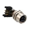 Picture of M12 Shielded Panel Mount Connector, IP67 8 Position X-code Female Receptacle, Right Angle PCB Solder, M12 Rear Mounting Style