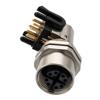Picture of M12 Shielded Panel Mount Connector, IP67 8 Position X-code Female Receptacle, Right Angle PCB Solder, M12 Rear Mounting Style