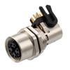 Picture of M12 Shielded Panel Mount Connector, IP67 8 Position X-code Female Receptacle, Right Angle PCB Solder, M12 Rear Mounting Style