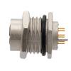 Picture of M12 Shielded Panel Mount Connector, IP67 8 Position X-code Female Receptacle, PCB Solder, M16 Front Mounting Style