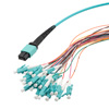 Picture of MPO w/ pins to LC fanout fiber optic cable assembly, 0.9mm diameter, 24 fiber, OM4 50/125µm Multimode, 5 meter