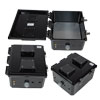 Picture of 12x10x06 Polycarbonate Weatherproof Outdoor IP24 NEMA 3R Enclosure, Modified Base Drilled Mount Vented Lid Black