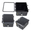 Picture of 12x10x06 Polycarbonate Weatherproof Outdoor IP66 NEMA 4X Enclosure, Modified Base, Clear Lid, Black