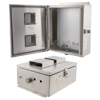Picture of 12x10x06 Stainless Steel Weatherproof Outdoor IP24 NEMA 3R Enclosure, 120VAC Mount Plate Vented Lid