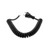 Picture of EU Type F Schuko Plug to Open, Coiled 18 AWG Cord, LSZH EPR Jacket, Black, 1 Foot Compressed Length