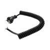 Picture of EU Type F Schuko Plug to Open, Coiled 18 AWG Cord, LSZH EPR Jacket, Black, 2 Foot Compressed Length