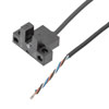 Picture of Slot Sensor, L-shaped, L.on/D.on selectable, Light off when objects are detected, NPN NO+NC, Sensing distance 5mm, 2m 4-wire cable
