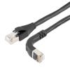 Picture of Ethernet Category 6a 10gig Right Angle Patch Cable, F/UTP Shielded, 26AWG, RJ45 Straight to Down, CMX PVC, Black, 1.0 ft