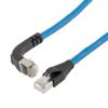 Picture of Ethernet Category 6a 10gig Right Angle Patch Cable, F/UTP Shielded, 26AWG, RJ45 Straight to Down, CMX PVC, Blue, 1.0 ft