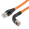 Picture of Ethernet Category 6a 10gig Right Angle Patch Cable, F/UTP Shielded, 26AWG, RJ45 Straight to Down, CMX PVC, Orange, 7.0 ft