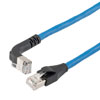 Picture of Ethernet Category 6a 10gig Right Angle Patch Cable, F/UTP Shielded, 26AWG, RJ45 Straight to Up, CMX PVC, Blue, 15.0 ft