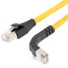 Picture of Ethernet Category 6a 10gig Right Angle Patch Cable, F/UTP Shielded, 26AWG, RJ45 Straight to Up, CMX PVC, Yellow, 5.0 ft
