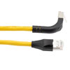 Picture of Ethernet Category 6a 10gig Right Angle Patch Cable, F/UTP Shielded, 26AWG, RJ45 Straight to Up, CMX PVC, Yellow, 5.0 ft