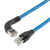 Picture of Ethernet Category 6a 10gig Right Angle Patch Cable, F/UTP Shielded, 26AWG, RJ45 Straight to Left, CMX PVC, Blue, 15.0 ft