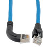 Picture of Ethernet Category 6a 10gig Right Angle Patch Cable, F/UTP Shielded, 26AWG, RJ45 Straight to Left, CMX PVC, Blue, 15.0 ft