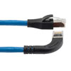 Picture of Ethernet Category 6a 10gig Right Angle Patch Cable, F/UTP Shielded, 26AWG, RJ45 Straight to Left, CMX PVC, Blue, 15.0 ft