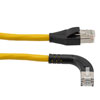 Picture of Ethernet Category 6a 10gig Right Angle Patch Cable, F/UTP Shielded, 26AWG, RJ45 Straight to Left, CMX PVC, Yellow, 7.0 ft