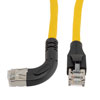 Picture of Ethernet Category 6a 10gig Right Angle Patch Cable, F/UTP Shielded, 26AWG, RJ45 Straight to Left, CMX PVC, Yellow, 7.0 ft