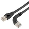 Picture of Ethernet Category 6a 10gig Right Angle Patch Cable, F/UTP Shielded, 26AWG, RJ45 Straight to Right, CMX PVC, Black, 15.0 ft