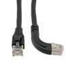 Picture of Ethernet Category 6a 10gig Right Angle Patch Cable, F/UTP Shielded, 26AWG, RJ45 Straight to Right, CMX PVC, Black, 15.0 ft