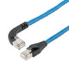 Picture of Ethernet Category 6a 10gig Right Angle Patch Cable, F/UTP Shielded, 26AWG, RJ45 Straight to Right, CMX PVC, Blue, 15.0 ft