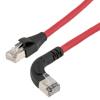 Picture of Ethernet 6a 10gig Right-Angle Patch Cable, F/UTP Shielded, 26AWG, RJ45 Straight to Right, LSZH, Red, 5 FT