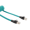 Picture of Category 5e Ethernet Coil Cord, RJ45-RJ45 90D Tangents, F/UTP Foil Shielded 26AWG High Flex Industrial Zero Halogen TPU Teal, 8 to 48F