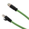 Picture of M12 Category 5e IP67 4 Position D code, Double Shielded, 22AWG Drag Chain, Industrial, Outdoor Cable, M12M RJ45M, CMX HFPUR, GRN, 0.5m