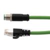 Picture of M12 Category 5e IP67 4 Position D code, Double Shielded, 22AWG Drag Chain, Industrial, Outdoor Cable, M12M RJ45M, CMX HFPUR, GRN, 10m